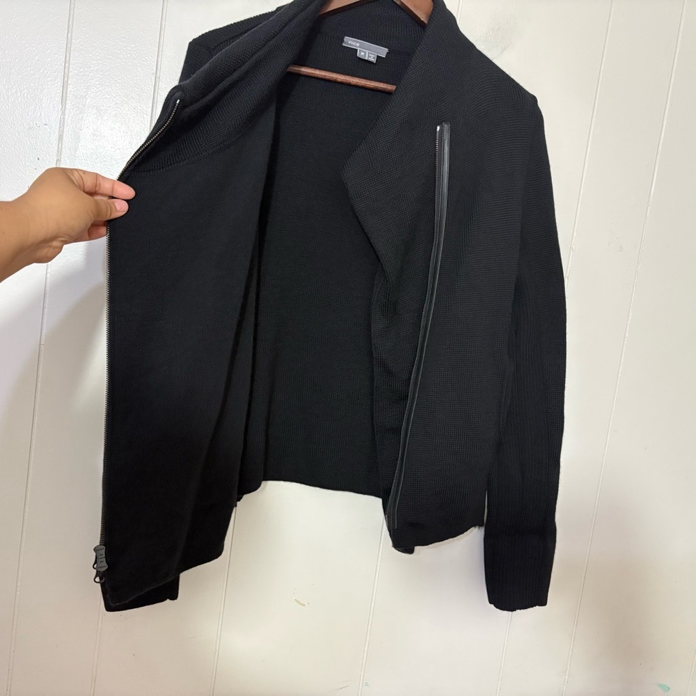 Vince Black Wool Asymmetrical Moto Jacket Zip Front Minimalist Size M - Picture 8 of 12